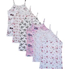 Kız Çocuk Atlet İp Askılı Desenli 6 lı Karışık Renkler (Didu)