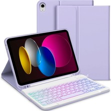 MTK Moveteck Apple Ipad 10. Nesil 10.9 Tablet Klavyeli Kılıf Kablosuz Bluetooth Özellikli Kalem Bölmeli Manyetik Renkli Klavye