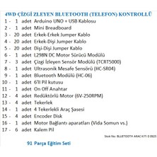 Eğiteklab 4WD Çizgi Izleyen Bluetooth (Telefon) Kontrollü Araç Kiti (Demonte)