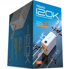 Powerway  120.000 Mah Pd 22.5W Hızlı Şarj Dahili Kablolu Gerçek 120.000 Mah Siyah Trafo Powerbank