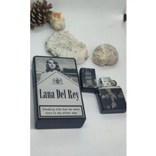 Giftoloji Lana Del Rey Işlemeli Trend Sigara Kutusu ve Benzinli Çakmak Takım - Lana Del Rey Severlere Özel Set