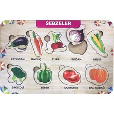 Karanes Toys Sebzeler 9 Parça Eğitici Ahşap Puzzle