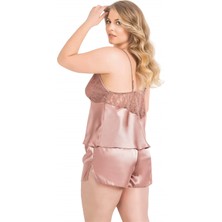 Primoda Aria's Closet Büyük Beden Vizon Saten Babydoll Şort Takımı