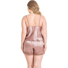 Primoda Aria's Closet Büyük Beden Vizon Saten Babydoll Şort Takımı