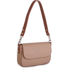 Nas Bag Kadın Postacı Çantası Çift Askılı Kum Taba Gofraj  (22X16X5 Cm)