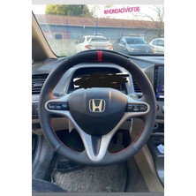 Detay Honda Civic Fd6   Uyumlu Spor Süet Alkantra Desen Direksiyon Kılıfı Kendi Derisi Sökülmeden Yapılır