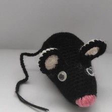 Fare Kedi Oyuncağı El Örgüsü Oyuncak Fare Siyah 7-9 cm