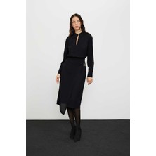 ROMAN Gold Aksesuarlı Asimetrik Crep Elbise Siyah K2411014_001