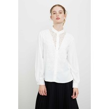 ROMAN Dantel Garnili Crep Gömlek Kırık Beyaz K2413530_090