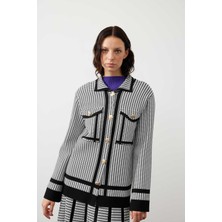 ROMAN Kazayağı Desen Triko Ceket Siyah-Beyaz K2472007_210