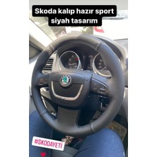 Detay Skoda Yedi Spor Desen Siyah Dikiş Direksiyon Kılıfı