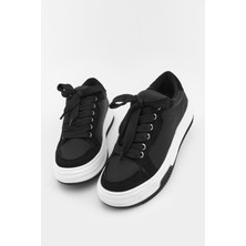 Marjin Kadın Sneaker Kalın Taban Bağcıklı Spor Ayakkabı Sifaz Siyah