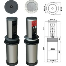 Plack Step Iı Bas Aç Yükselen Priz Sistemi Mat Krom Renkli 1 Priz 1 Ups 1 Hdmi 1 Cat6