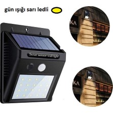 Ergin Toptan Gün Işığı Sarı Ledli Hareket Sensörlü Güneş Enerjili LED Aydınlatma Dış Mekan Bahçe 20 LED Li