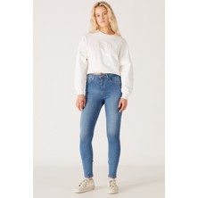 High Rise Skinny Fit Dar Kesim Yüksek Bel Açık Mavi Esnek Jean Kot Pantolon