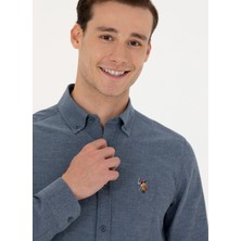 U.S. Polo Assn. Slim Fit Düğmeli Yaka Indigo Erkek Gömlek AKIS023K