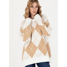 U.S. Polo Assn. Bisiklet Yaka Oversize Krem Kazak Kadın Esta