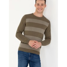 U.S. Polo Assn. Bisiklet Yaka Slim Fit Haki Erkek Natur Kazak