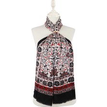 Bursa İpek Gri Siyah Sarmaşık Ipek Fular