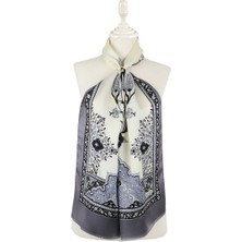 Bursa İpek Ekru Gri Şamdan Lale Ipek Fular