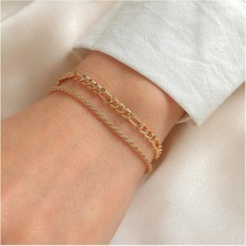 BijuStore Altın Kaplama Zincir Ikili Kadın Bileklik