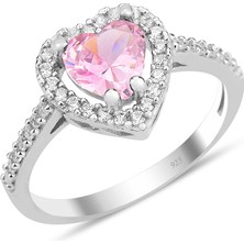 Söğütlü Silver Işıklı Kutuda Gümüş Rodyumlu Pembe Taşlı Pırlanta Montürlü Kalp Modeli Yüzük SGTL12296PEMBE