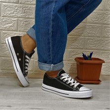 Fiyra 554 Siyah-Beyaz Kısa Sneaker Keten Spor Ayakkabı