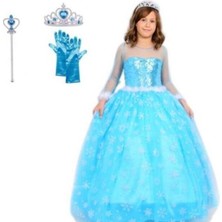 Butik Happy Kids Prenses Elsa Kostümü Uzun Kollu Elsa Kostümü 1-12 Yaş Taç-Asa-Eldiven Hediyeli