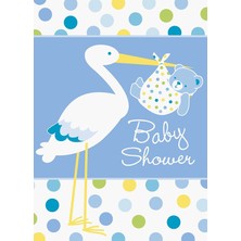 Peanelife Parti Baby Boy Stork Temalı Mavi Renk Baby Shower Davetiye 8 Adet