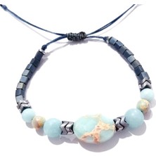 Funny Takı Hematit Mat Mavi Amazonit ve Oval Şekilde Shoushan Doğaltaşlı Küp Miyuki Unisex Bileklik