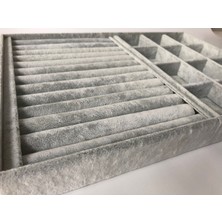 Megass Dekor Yerli Üretim Berlin Model Süet Kumaş Gri 34/24 cm Tırnaklı-Sosisli Takı Çekmece İçi Standı