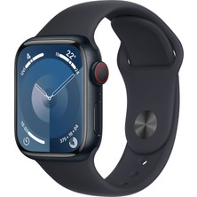 Apple Watch Seri 9 Gps + Cellular 41MM Gece Yarısı Alüminyum Kasa Spor Kordon - S/m MRHR3TU/A