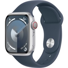 Apple Watch Seri 9 Gps + Cellular 41MM Gümüş Rengi Alüminyum Kasa Spor Kordon - M/l MRHW3TU/A