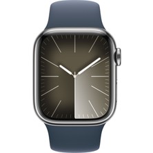 Apple Watch Seri 9 Gps + Cellular 41MM Gümüş Rengi Paslanmaz Çelik Kasa Spor Kordon - S/m MRJ23TU/A