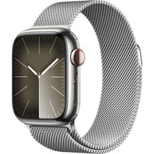 Apple Watch Seri 9 Gps + Cellular 41MM Gümüş Rengi Paslanmaz Çelik Kasa Milanese Loop MRJ43TU/A