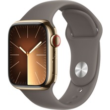 Apple Watch Seri 9 Gps + Cellular 41MM Altın Rengi Paslanmaz Çelik Kasa Clay Spor Kordon - S/m MRJ53TU/A