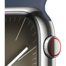 Apple Watch Seri 9 Gps + Cellular 45MM Gümüş Rengi Paslanmaz Çelik Kasa Spor Kordon - S/m MRMN3TU/A
