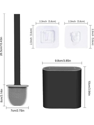 Breeze Silikon Tpr Tuvalet Fırçası Ve Tutucu, Uzun Saplı Çıkarılabilir Tuvalet Fırçası, Su Filtresi Tabanlı Yere/Duvara Montaj (Siyah) (Yurt Dışından)