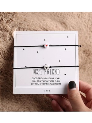 Takıconcept 2'li Kalpli Siyah Ipli Sevgili Arkadaşlık Best Frends Bileklik Bff