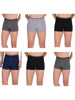 Berrak 1097 Erkek Boxer Elastan Likralı Koyu Renkli - 6'lı Paket
