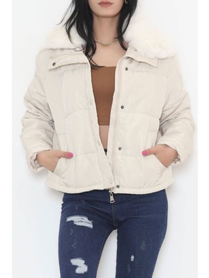 Butik Mine Kürklü Şişme Mont Bej - 3006.1555.