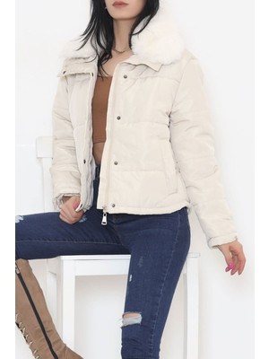 Butik Mine Kürklü Şişme Mont Bej - 3006.1555.