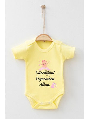 Ada Bebek Çocuk Adabebek Güzelliğimi Teyzemden Aldım Desenli Kısa Kollu Badi Bebek Zıbın