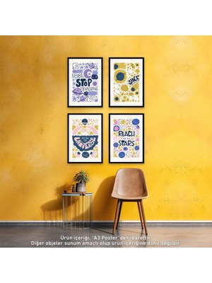 Posterya U1330 - Space Dörtlü Set Genç Odası Poster (29,7x42cm)