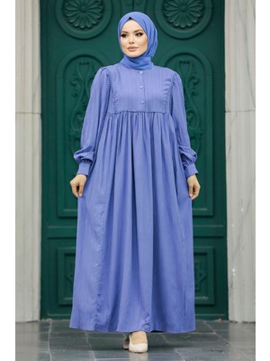 Neva Style Çizgili Lavanta Tesettür Elbise 19091LV