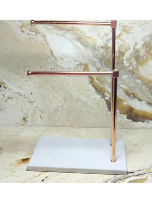 Marble Center Mermer Metal Çift Havlu Standı, İkili Havluluk, Havlu Askısı, Havlu Standı