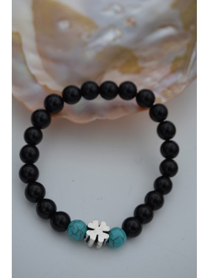 Stoneage Jewellery Oniks ve Turkuaz Doğal Taşlı Bileklik