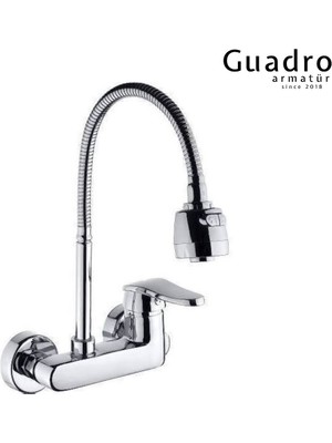Guadro Armatür Guadro Krom Esnek Borulu Duvardan Mutfak Eviye Bataryası