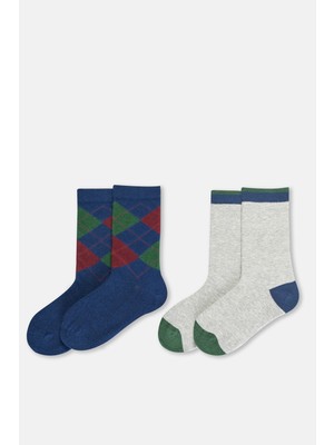 Dagi Yeşil Erkek Çocuk 2'li Baklava Desenli Çorap