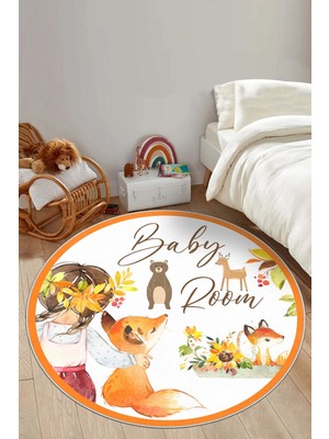 West Home Makinede Yıkanabilir Kaymaz Taban Leke Tutmaz Oranj Bebek ve Çocuk Odası Halısı